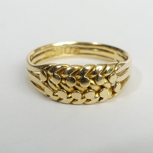 13 - Victorian 18ct gold keeper ring, London 1896, 5.7 grams. Size T, 7.7 mm. UK Postage £12.