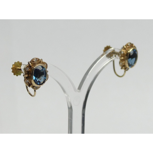 17 - A pair of blue topaz and diamond earrings,, 3.6 grams. 10.5 x 13 mm. UK Postage £12.