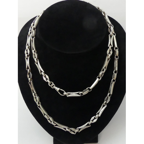 19 - Victorian style silver fancy link chain necklace, 84.5 grams. 94 cm x 7.6 mm. UK Postage £12.