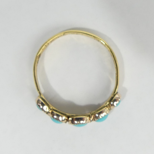 21 - Antique gold and turquoise ring, the inside with an inscription 'Virtue Paseth Riches'. Size P, 5.3 ... 