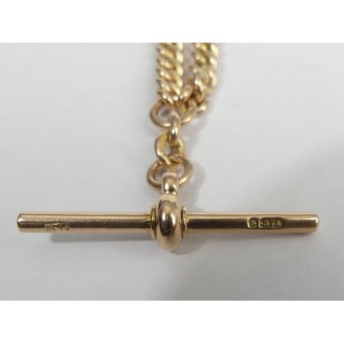 22 - 9ct rose gold graduated curb link pocket watch albert chain, 30.9 grams. 28 cm, 6.78 mm widest. UK P... 