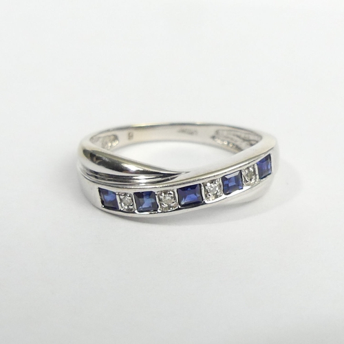 36 - 9ct white gold sapphire and diamond ring, 2.3 grams. Size L 1/2, 5.3 mm. UK Postage £12.