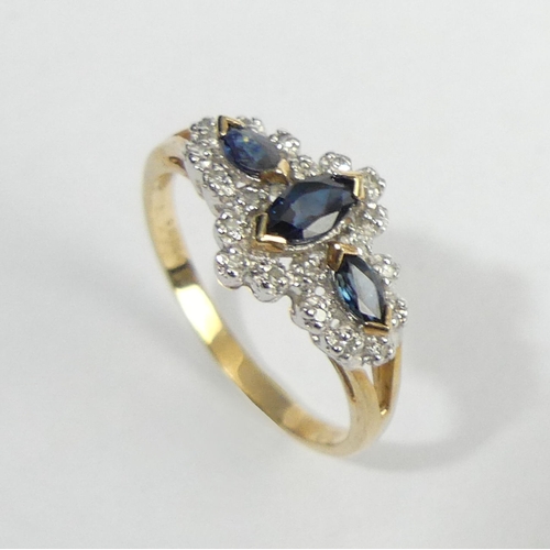 38 - 9ct gold sapphire and diamond ring, 2.3 grams. Size P 1/2, 10.3 mm. UK Postage £12.