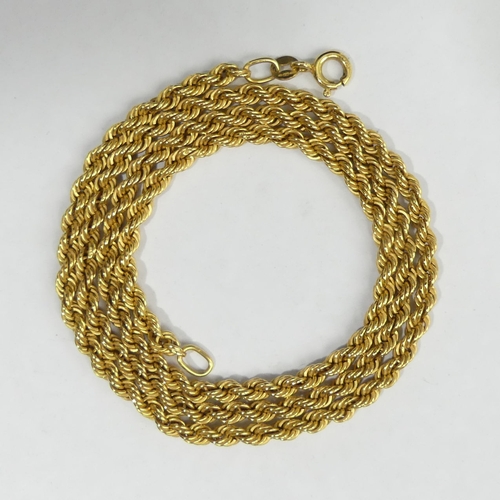 42 - 9ct gold Italian rope twist chain necklace, 4.5 grams. 52 cm x 3.35 mm. UK Postage £12.