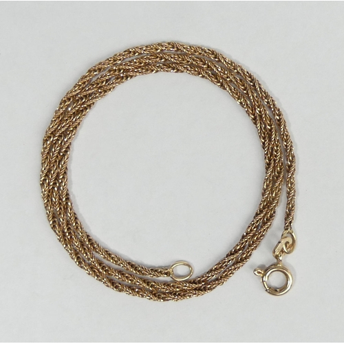 44 - 9ct rose gold rope twist chain necklace, 3.8 grams. 38.5 cm x 1.7 mm. UK Postage £12.
