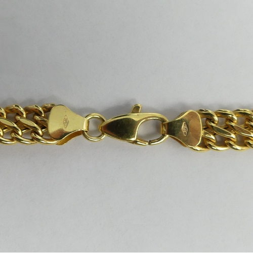 54 - 9ct gold double curb link necklace, 10.4 grams. 40 cm x 6.9 mm. UK Postage £12.