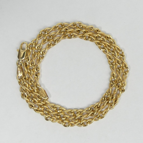 56 - 9ct gold fancy twist link chain necklace, 5.7 grams. 47 cm x 3.5 mm. UK Postage £12.