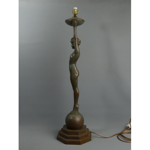 294 - A bronzed metal ware Art Deco style table lamp, 78 cm. UK Postage £20.