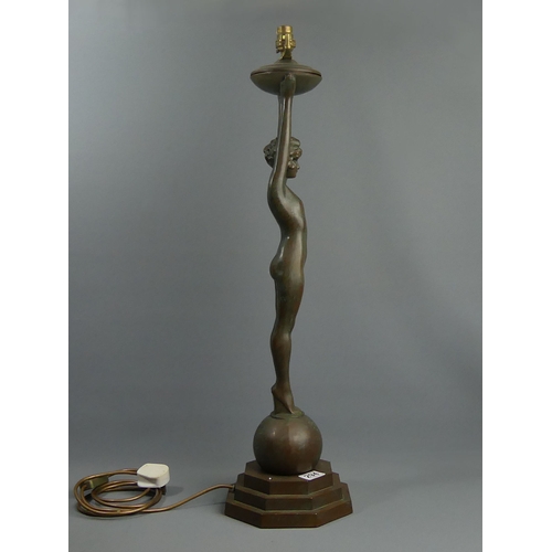 294 - A bronzed metal ware Art Deco style table lamp, 78 cm. UK Postage £20.