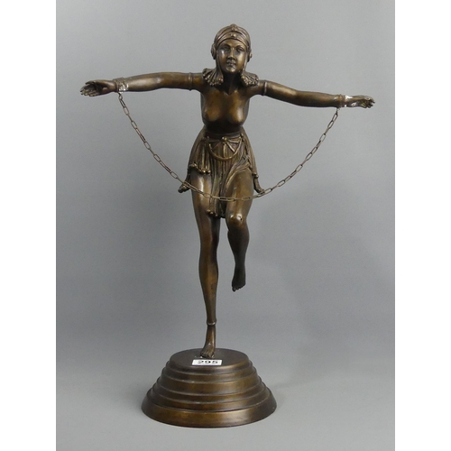 295 - A bronze Art Deco style figure of a dancer. 51 cm. UK Postage £20.