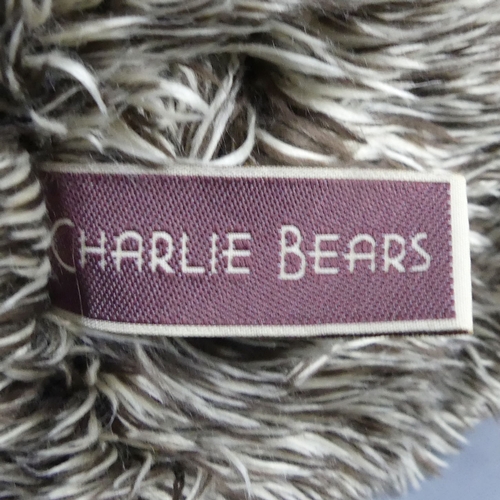 303 - Charlie Bear 'Guy', brown and cream pile textured fur, bell necklace. 52 cm. UK Postage £15.