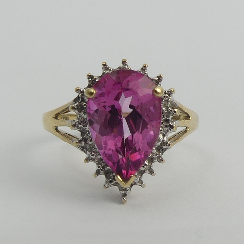 1 - 9ct gold pear shape pink topaz ring, 3 grams. Size P, 16.3 mm. Uk Postage £12.