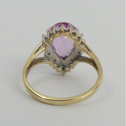 1 - 9ct gold pear shape pink topaz ring, 3 grams. Size P, 16.3 mm. Uk Postage £12.