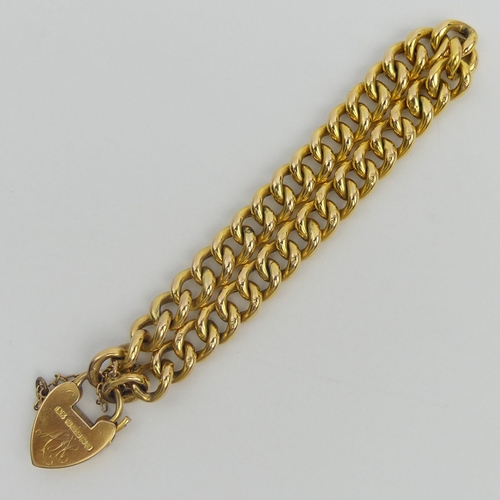 23 - Edwardian 9ct gold hollow curb link gate bracelet, Birm. 1905, 13.9 grams. 8 mm wide, 18 cm long. UK... 