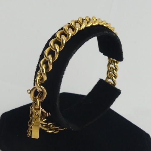 23 - Edwardian 9ct gold hollow curb link gate bracelet, Birm. 1905, 13.9 grams. 8 mm wide, 18 cm long. UK... 