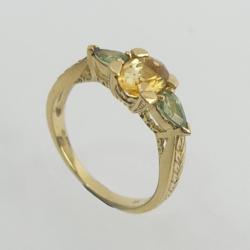 3 - 9ct gold citrine and peridot ring, 2.9 grams. Size N 1/2, 7 mm. Uk Postage £12.