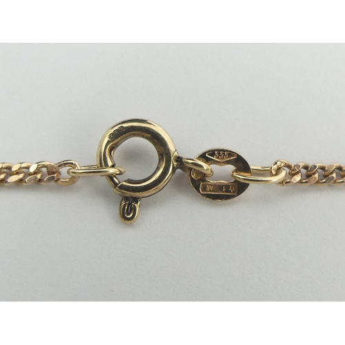 7 - 9ct rose gold lapis set necklace, 13.5 grams, 43.5 cm long, drop 25 mm. Uk Postage £12.