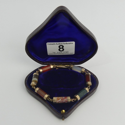 8 - Victorian 9ct rose gold (tested) Scottish hardstone bracelet, 19.2 grams. 20.5 cm x 7.6 mm. Uk Posta... 