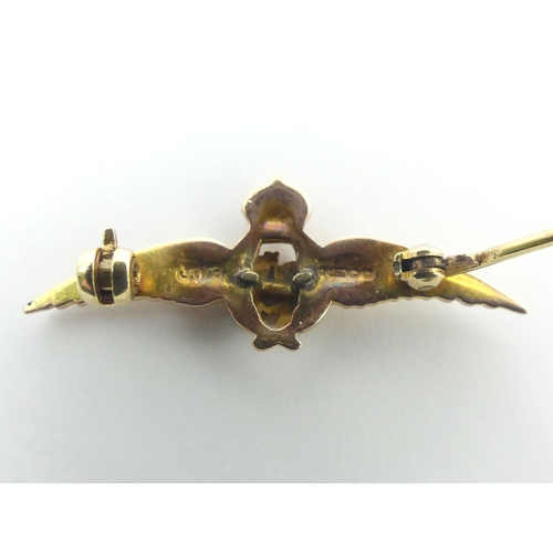 9 - 9ct gold and enamel R.A.F sweetheart brooch, 2.3 grams. 32 mm. UK Postage £12.