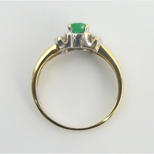 37 - 18ct gold emerald and diamond ring, 3.4 grams. Size L, 6.6 grams. UK Postage £12.
