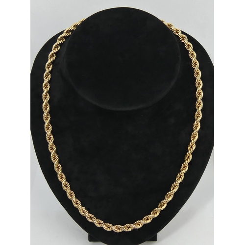 50A - 9ct gold rope twist chain necklace, 35.4 grams. 67 cm x 6 mm. UK Postage £12.