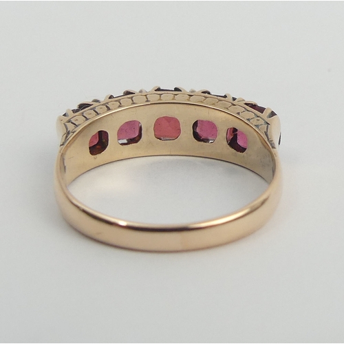 52 - 9ct rose gold pink tourmaline five stone ring, Chester 1888, 3.6 grams. Size Q 1/2, 6.4 mm wide. UK ... 