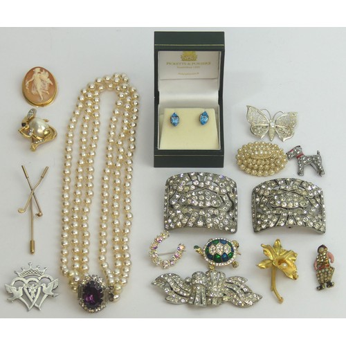 35 - Various items of costume and other jewellery including a 9ct gold cameo brooch, animal design brooch... 