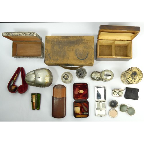 272 - A box of collectable items, including a silver topped perfume bottle, Birm.1901, various boxes and s... 