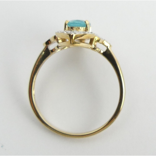 11 - 9ct gold topaz and diamond ring, 2.7 grams. Size N 1/2, 19.7 mm. UK Postage £12.