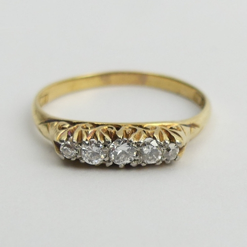 14 - 18ct gold five stone diamond ring, 2.6 grams. Size Q, 3.7 mm. UK Postage £12.