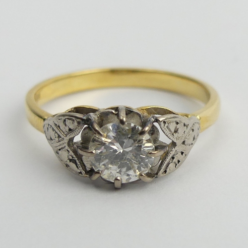 17 - 18ct gold diamond solitaire approx 3/4ct ring, 4.2 grams. Size T 1/2, 8 mm. Stone 6 mm. UK Postage £... 