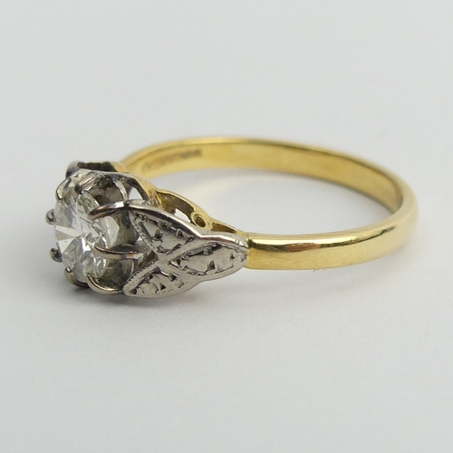 17 - 18ct gold diamond solitaire approx 3/4ct ring, 4.2 grams. Size T 1/2, 8 mm. Stone 6 mm. UK Postage £... 