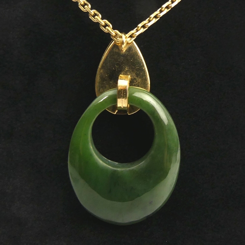 4 - New Zealand jade pendant with 12ct gf chain and mount, 16.3 grams. Pendant 47 mm. UK Postage £12.