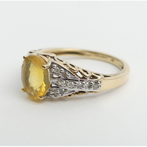 5 - 9ct gold fire opal and diamond ring, 2.7 grams. Size N, 8.2 grams. UK Postage £12.