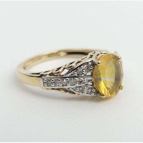 5 - 9ct gold fire opal and diamond ring, 2.7 grams. Size N, 8.2 grams. UK Postage £12.