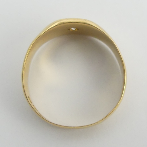 32 - 18ct gold diamond set signet ring, 5.5 grams, Birm.1862. Size T, 9.1 mm wide. UK Postage £12.