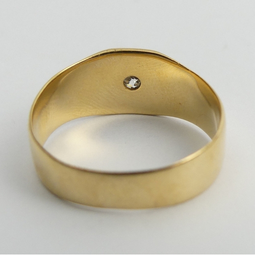 32 - 18ct gold diamond set signet ring, 5.5 grams, Birm.1862. Size T, 9.1 mm wide. UK Postage £12.