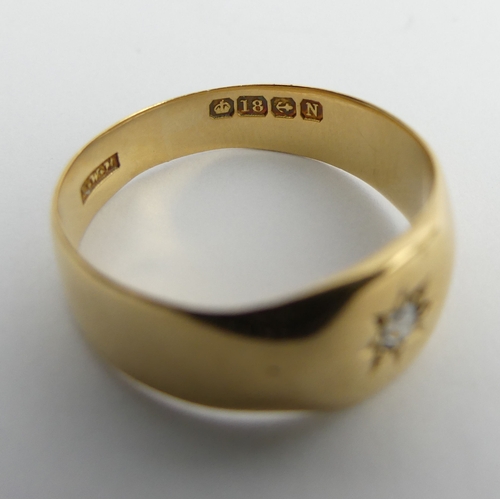 32 - 18ct gold diamond set signet ring, 5.5 grams, Birm.1862. Size T, 9.1 mm wide. UK Postage £12.