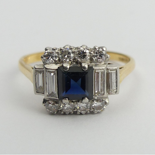 33 - 18ct gold sapphire and diamond ring, 4.6 grams. Size U, 11.4 mm wide. UK Postage £12.