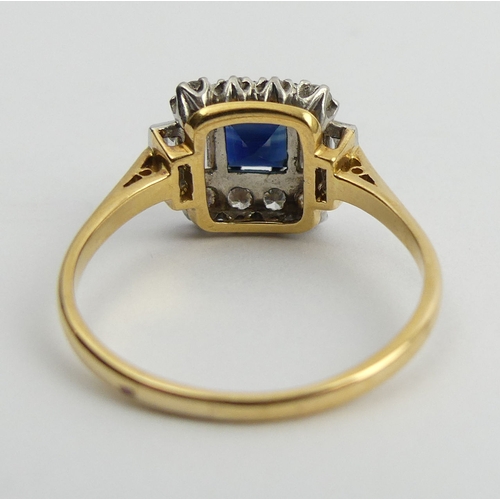 33 - 18ct gold sapphire and diamond ring, 4.6 grams. Size U, 11.4 mm wide. UK Postage £12.