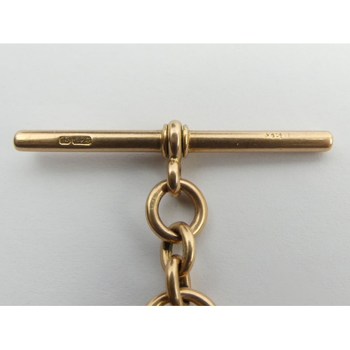 34 - 15ct gold pocket watch sliding-t and double clip Albert chain, 44.2 grams. 385 x 5.7 mm. UK Postage ... 