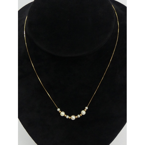 35A - 9ct gold and cultured pearl necklace, 1.7 grams. 41 cm. UK Postage £12.