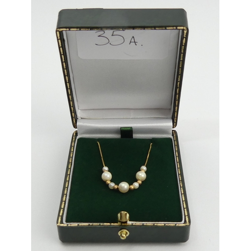 35A - 9ct gold and cultured pearl necklace, 1.7 grams. 41 cm. UK Postage £12.