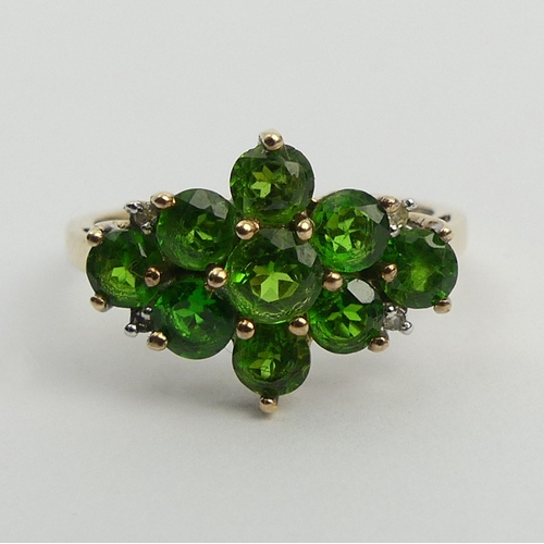 37 - 9ct gold chrome diopside ring, 2.4 grams. Size N, 12.3 mm wide. UK Postage £12.