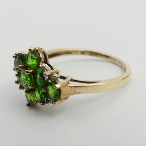 37 - 9ct gold chrome diopside ring, 2.4 grams. Size N, 12.3 mm wide. UK Postage £12.