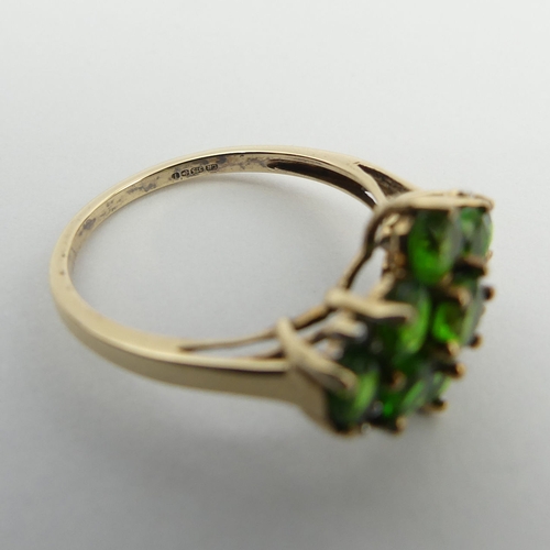 37 - 9ct gold chrome diopside ring, 2.4 grams. Size N, 12.3 mm wide. UK Postage £12.