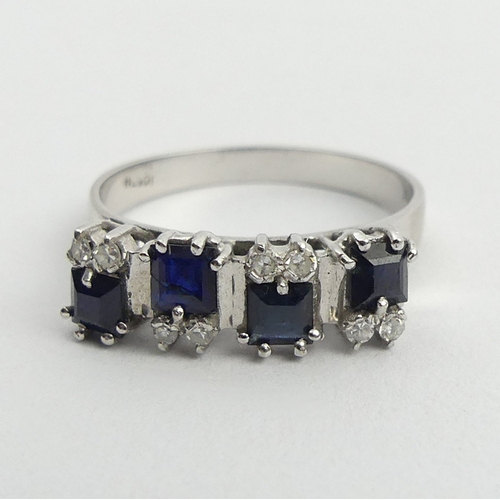 40A - 18ct white gold sapphire and diamond ring, 2.9 grams. Size N, 5.9 mm. UK Postage £12.