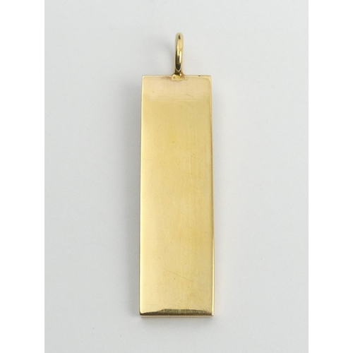 44 - 9ct gold ingot pendant, London 1977, 15 grams. 52 mm. UK Postage £12.