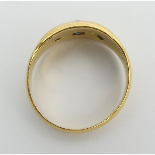 46 - Edwardian 18ct gold sapphire and diamond ring, Chester 1907, 2.4 grams. Size M, 7.5 mm wide. UK Post... 