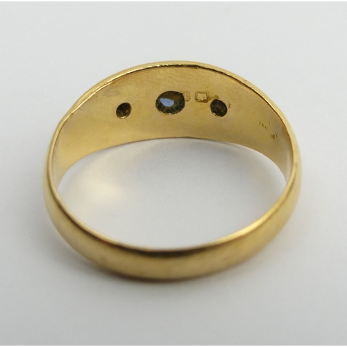 46 - Edwardian 18ct gold sapphire and diamond ring, Chester 1907, 2.4 grams. Size M, 7.5 mm wide. UK Post... 